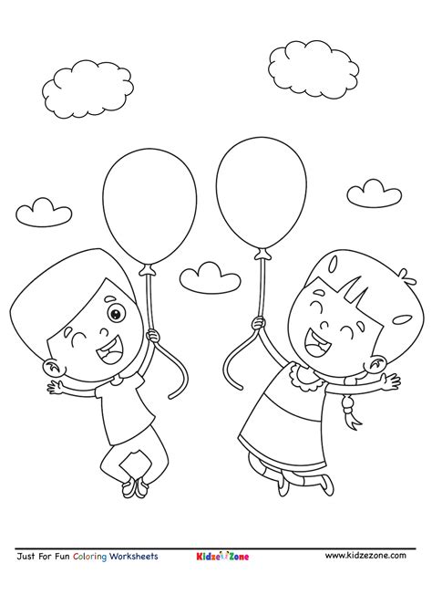 kids playing  balloon coloring page kidzezone