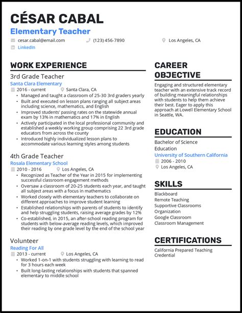 teacher resume   experience