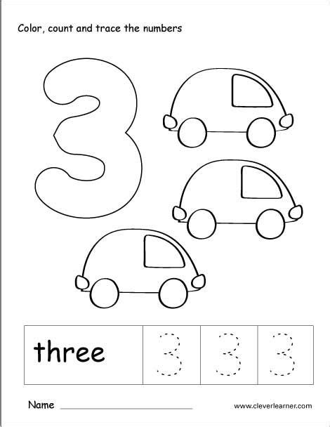 number  tracing  colouring worksheet  kindergarten number