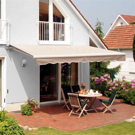 outsunny    patio awning manual retractable shade outdoor canopy shelter