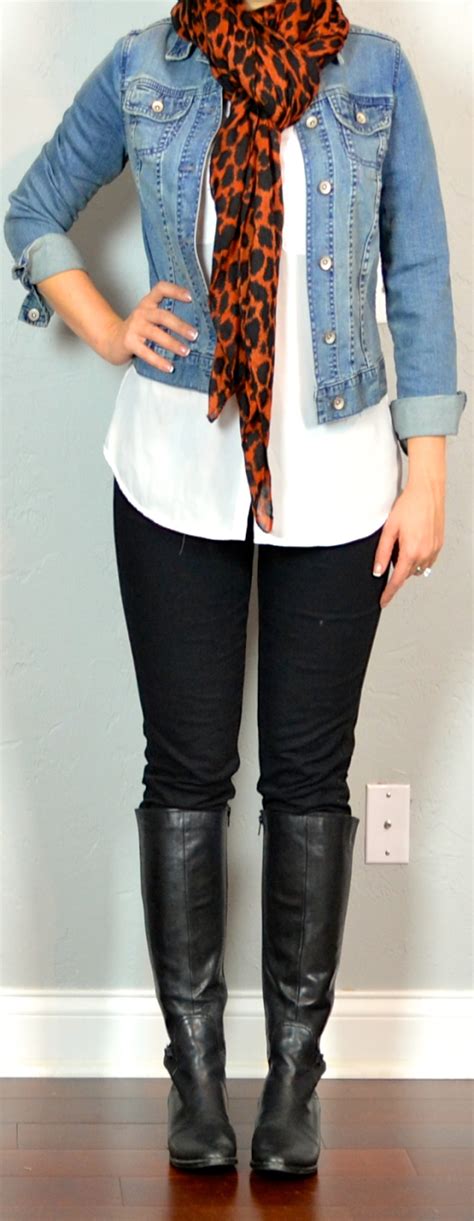 outfit post white blouse black skinny jeans jean jacket