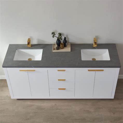 vinnova leiza   white undermount double sink bathroom vanity  gray sintered stone top