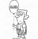 Birthday Older Vector Cartoon Outlined Balloon Coloring Woman Ron Leishman Royalty sketch template