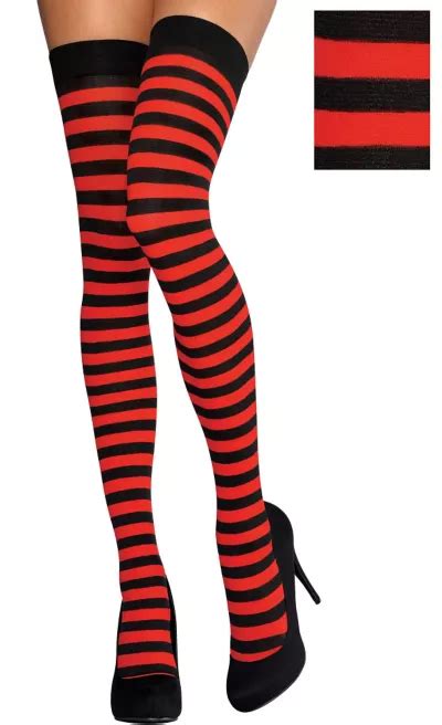 adult black and red striped thigh high stockings party city