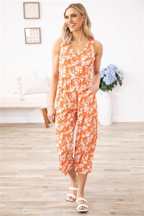 Terra Cotta Floral Surplice Front Jumpsuit · Filly Flair