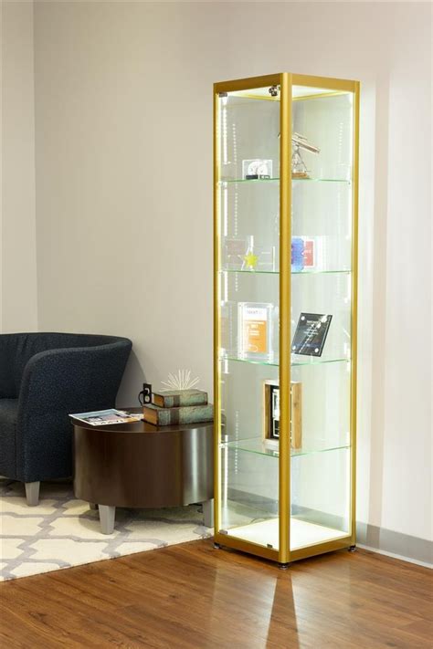 Full Glass Narrow Tower Elegant Gold Aluminum Framing 15 5 W Glass