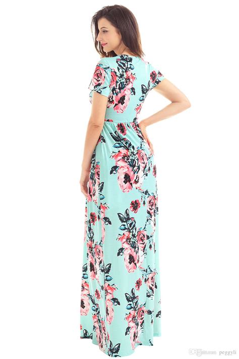 2019 pocket design short sleeve mint floral maxi dress