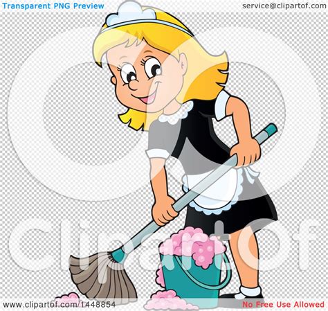 clipart of a cartoon happy blond maid mopping royalty