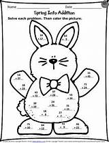 Spring Addition Color Math Solve Worksheets Easter Grade Printable Activities Worksheet Second Fun Classroomfreebies Problems Digit Bunny Freebies Classroom Print sketch template