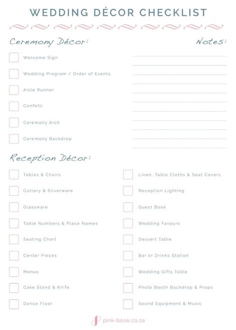 image  wedding decoration checklist template