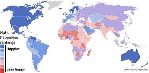 a fascinating map of the world s happiest and least happy countries