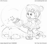 Shoveling Happy Outlined Snow Boy Illustration Clipart Royalty Vector Bannykh Alex sketch template