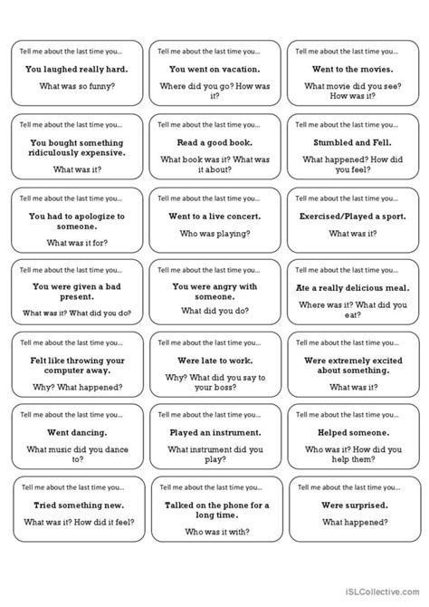 tell me about the last time you v… english esl worksheets pdf and doc
