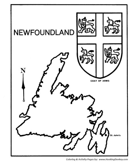 black  white drawing   map  newfoundland  coat  arms
