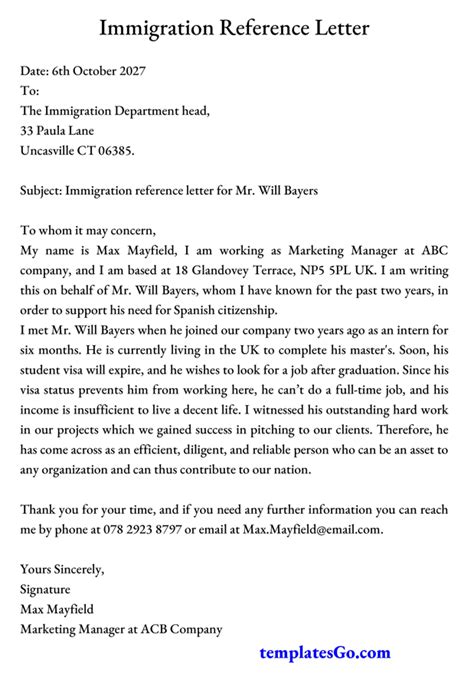 immigration letter  support  templates  edit freely