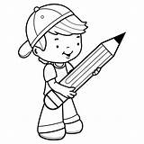 Holding Little Cute Crayon Istockphoto Potlood Voorbeeldsjabloon sketch template