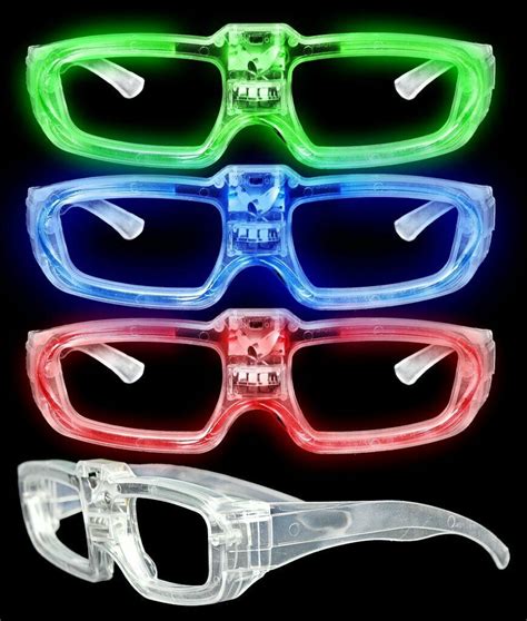 Led Light Up Sound Activated Eye Glasses Assorted Color 4 Pack