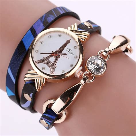 womens watches fashion pu leather  women eiffel tower crystal rhinestone ladies