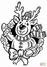 Wreath Christmas Coloring Pages Reindeer Printable Sticker Rudolph Stickers Decals Holiday Sheet sketch template