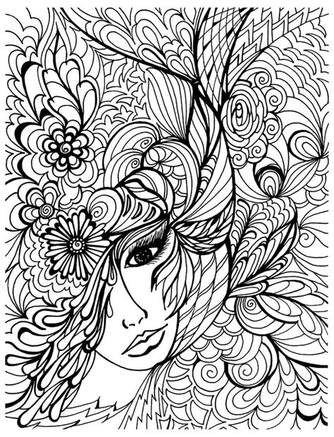 natural woman face doodle intricate advanced coloring pages  adults