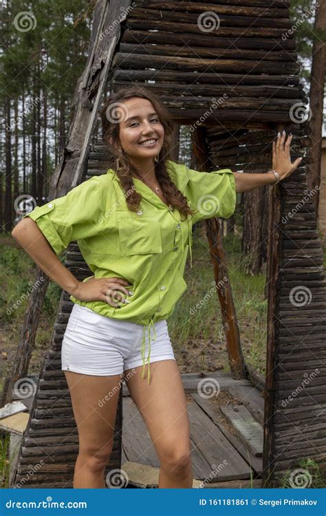 beautiful russian girl at the cottage in the village stock image