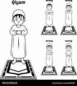 Qiyam Prayer Muslim Position Outline Guide Vector Kids Cartoon Solat Vectorstock Islamic Islam Namaz Choose Board sketch template