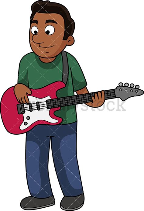 Black Guy Playing The Bass Guitar Cartoon Vector Clipart