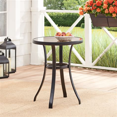 mainstays heritage park   glass top outdoor patio side table