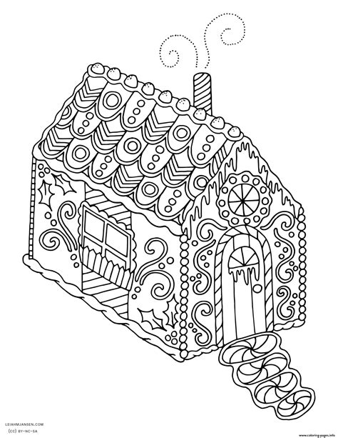 gingerbread house christmas adult coloring page printable