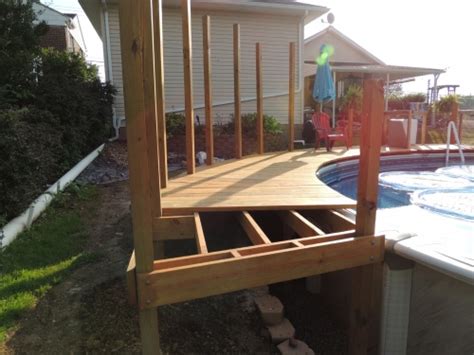 wraparound  ground pool deck woodworking talk