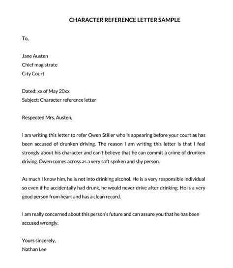 character reference letter  court templates samples