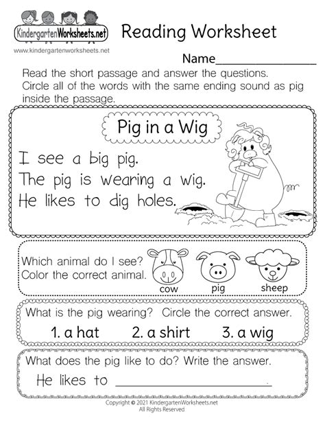 printable reading comprehension worksheets  preschoolers
