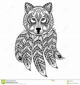Dreamcatcher Wolf Coloring Pages Vector Dream Catcher Ornamental Zentangled Ethnic Adult Stock Animal Totem Mask Illustration Amulet Werewolf Mascot Patterned sketch template