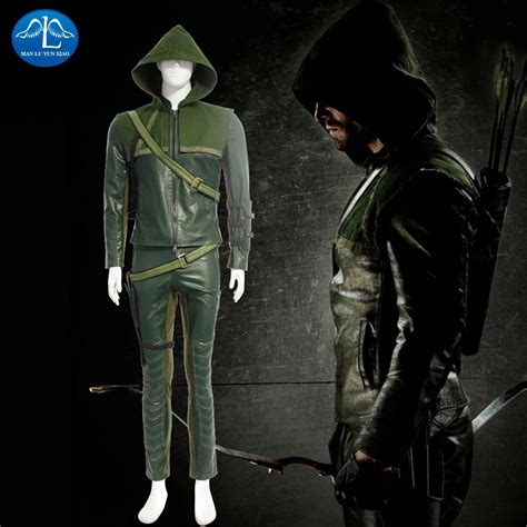 hot green arrow oliver cosplay costume suits outfits party halloween clothes custom
