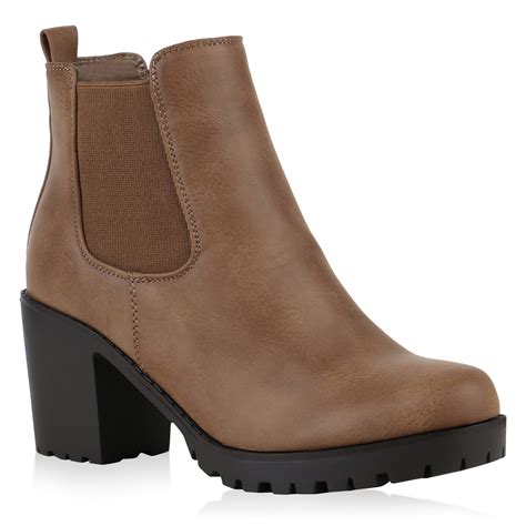 damen stiefeletten blockabsatz chelsea boots profilsohle  trendy neu ebay