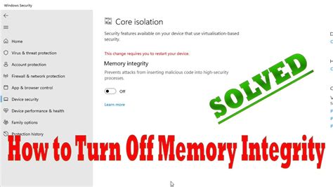 turn  memory integrity  windows  disable virtualization