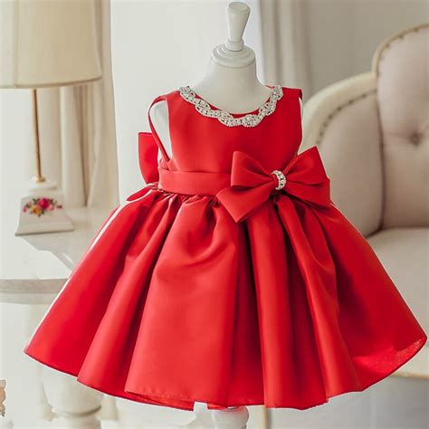 elegant girl dress 2017 fashion red satin sequin bow sleeveless party