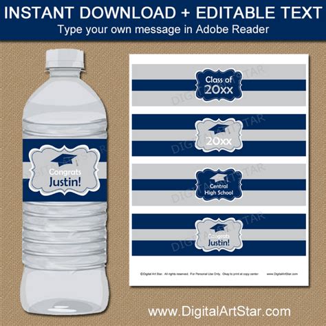 silver  navy blue graduation water bottle labels digital art star