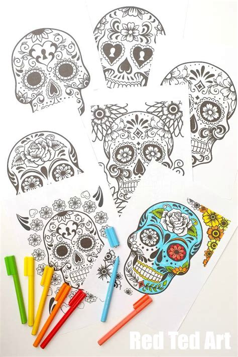 day   dead colouring pages  grown ups  kids red ted arts blog
