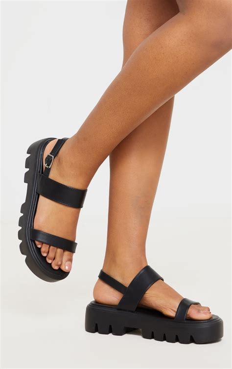 black chunky sole sandals shoes prettylittlething il