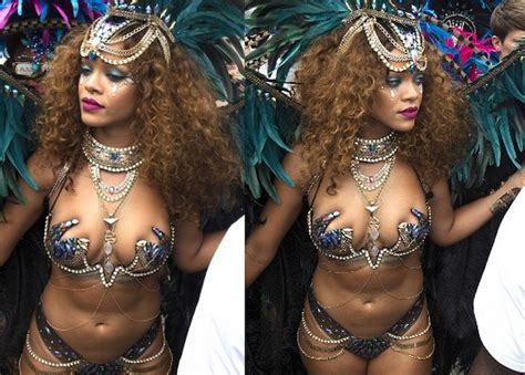 rihanna uncovers all parades around in tiny sexy costume at barbados