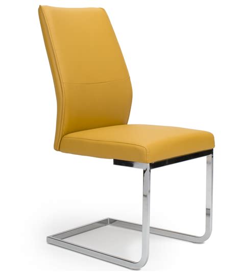 Seattle Yellow Leather And Chrome Cantilever Dining Chair