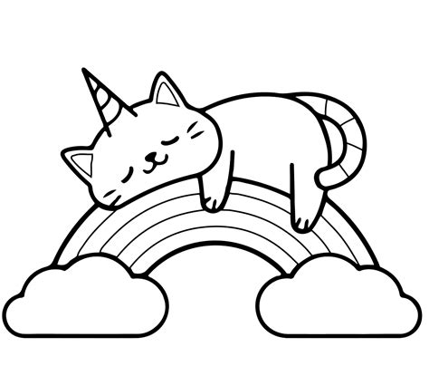 unicorn cat lies   rainbow coloring page  printable coloring