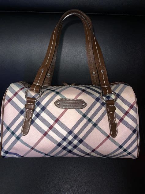burberry london blue label nova check pink barrel boston handbag womens fashion bags
