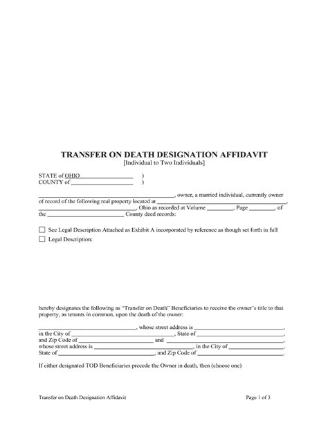 form  transfer  death designation affidavit fill