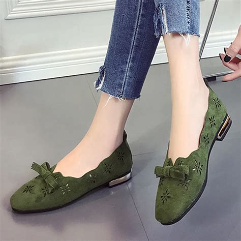 vogue flat shoes women nice bow hollow  lady boat shoes green solid
