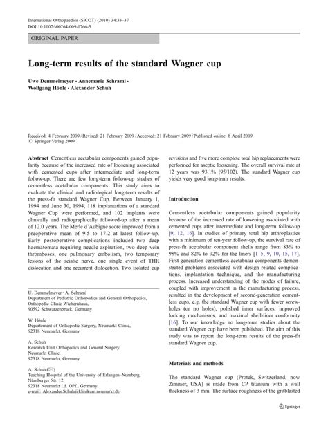 Pdf Long Term Results Of The Standard Wagner Cup