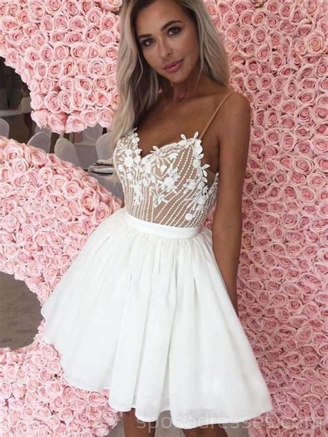 white spaghetti straps cheap homecoming dresses  cheap short prom dresses cm