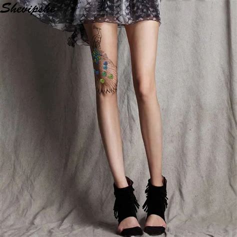 Peacock Tattoo Pantyhose Women Tights Sexy Stockings Summer Hollow