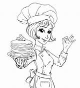 Chef Coloring Pages Cooking Girl Cartoon Pancakes Printable Cute sketch template